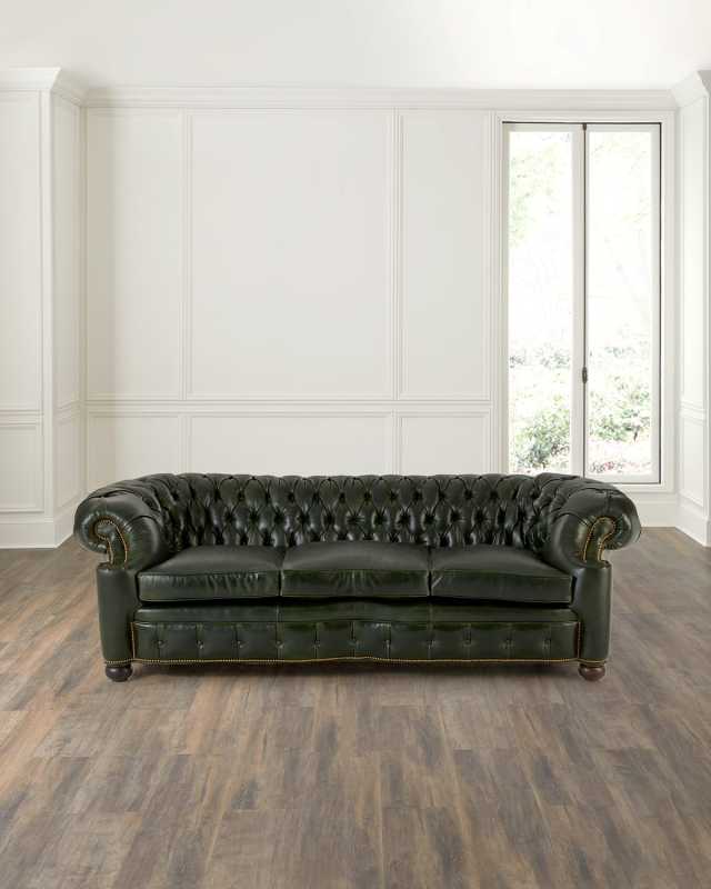 Julian Leather Club Sofa, 100"